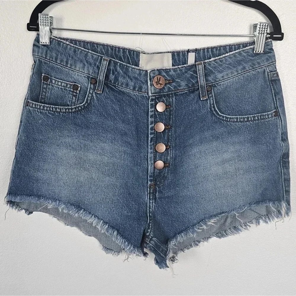 ONE TEASPOON Atlantis Distressed Denim Cutoff Shorts 27 Button Fly‎ Raw Hem NWT
